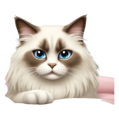 Ragdoll cat In the bed and have angry face sticker