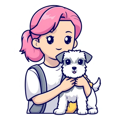 Pink-haired girl holding a white schnauzer dog sticker