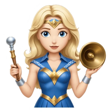Blonde blue eyes Wonder Woman holding bell and short white orchestra conductor’s baton  sticker