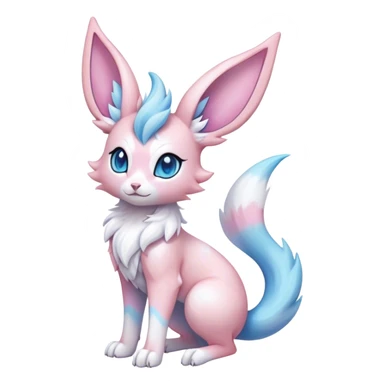 Feral Rare Fantasy cute realistic adorable pastel pink light-blue white iridescent Sylveon-Vernid-Sergal-hybrid by LiLaiRa, markings, tufted ears, full body sticker