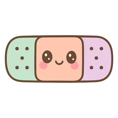 a cute adhesive bandage (band-aid) with a smiling face and pastel colors, kawaii style sticker