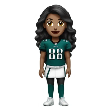 White female long dark hair red lips wearing Philadelphia Eagles jersey sticker