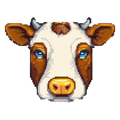 ultra-minimal blocky Minecraft cow head emoji with only 2 large colorful square pixels, extremely simple, chunky, playful, childlike sticker