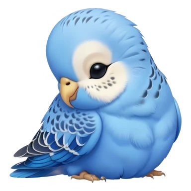 Meme-Worthy Cute Sleeping Blue Budgie Portrait Emoji, Head resting peacefully with a contented smile, showcasing a petite, delicate build and a luxuriously soft blue feathered fur, eyes shut in a serene nap, Simplified yet hilariously adorable features, highly detailed, glowing with a soft, drowsy light, high shine, relaxed and utterly lovable, stylized with an air of playful laziness, bright and heartwarming, soft glowing outline, capturing the essence of a comically sleepy budgie, so meme-worthy it feels like it could instantly become the next viral sensation of adorable slumber! sticker