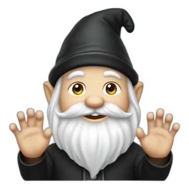 gnome waving hey in black clothing sticker