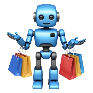 black friday robot with blue and metalic colours with bags in his hands  sticker