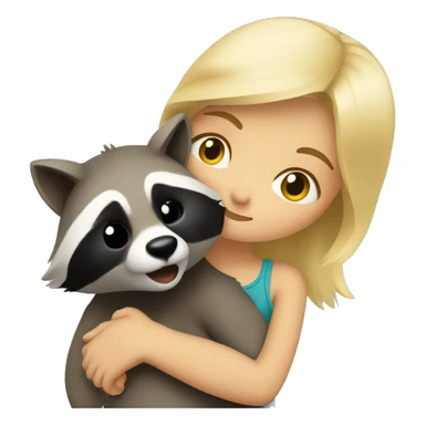 A blonde girl is hugging and kissing a raccoon. sticker