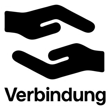 Add the text 'Verbindung' below the icon in a simple filled style, matching the icon's color scheme, on a transparent background. sticker