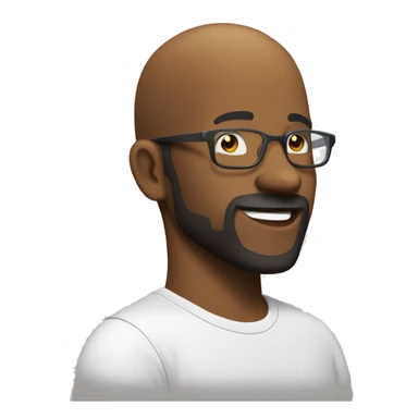 show the side view of Bald- black man-with-glasses-with scruffy -beard in t shirt smiling sticker