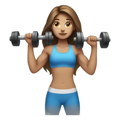girl with long brown hair,  blue eyes, lifting weights sticker