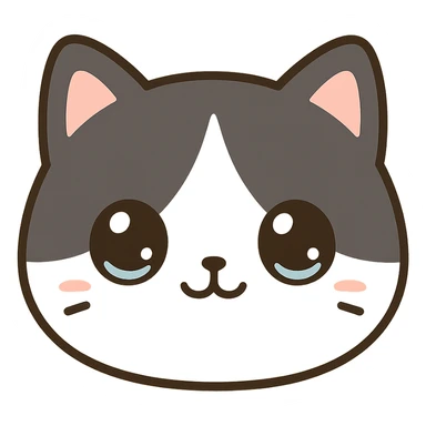 tuxedo cat face, cute and round, big eyes, kawaii style sticker