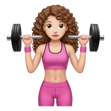 pale white girl with long brown curly hair weight training pink sticker