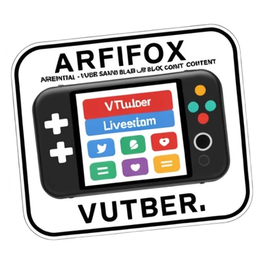 A sticker that reads : “Arifox_vt livestream vtuber hangout” that mimics the “parental advisory explicit content stickers” sticker