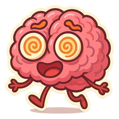 exaggerated brain with wild eyes, zany, fun, vibrant colors sticker