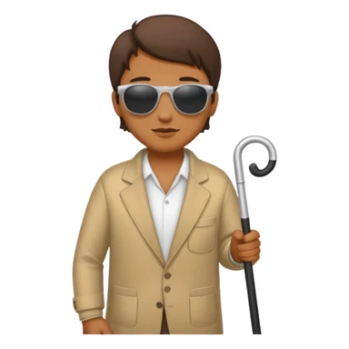 A blind person wearing sunglasses and holding a guide cane sticker