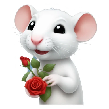 White rat holding a red rose sticker