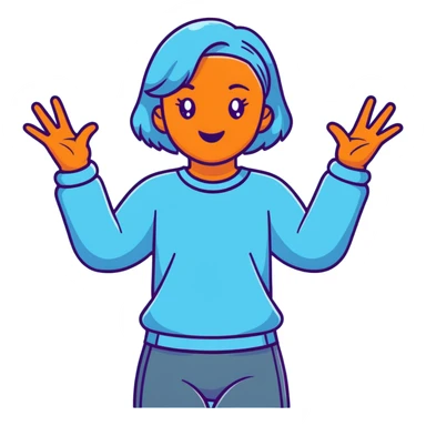 girl wearing pastel blue clothes shrugging with hands spread out in an "I don't know" gesture sticker