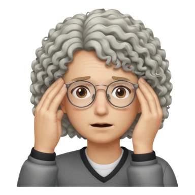 curly blonde/gray hair, glasses, face palm sticker