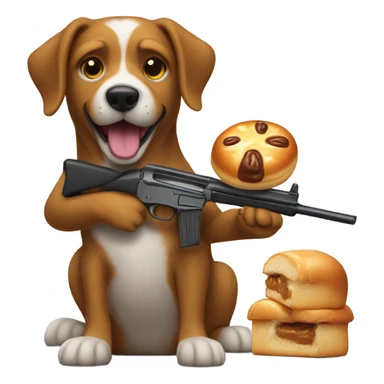 Dog with a shotgun and a honeybun sticker