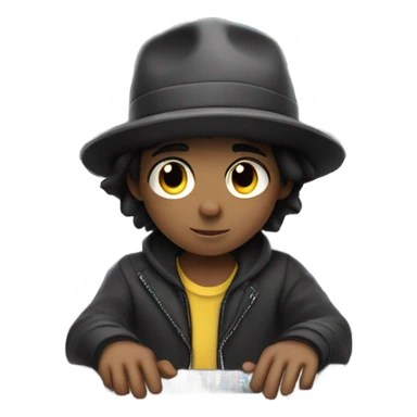boy with black hair and hat djing sticker