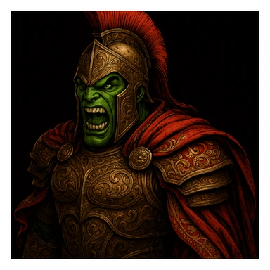 Add more detailed and ornate Spartan armor, including a richly decorated red cape and metallic elements, while keeping the Mask's fierce expression. sticker