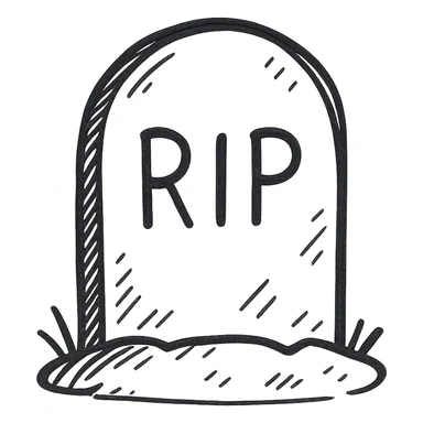 cartoon tombstone, simple line art, light gray sticker
