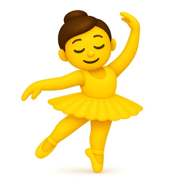 Keep the image just like the reference but make the skin color classic yellow emoji skin in iOS emoji style. Same pose, yellow tutu, elegant, smooth, and shiny. Add a soft shadow under the feet. The style should resemble classic yellow iOS emoji skin tone and texture. sticker