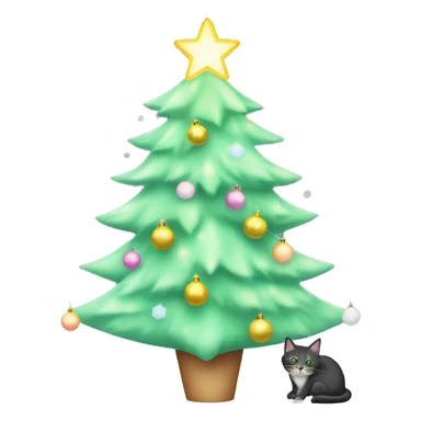 pastel green christmas tree with lights and cat on the star sticker