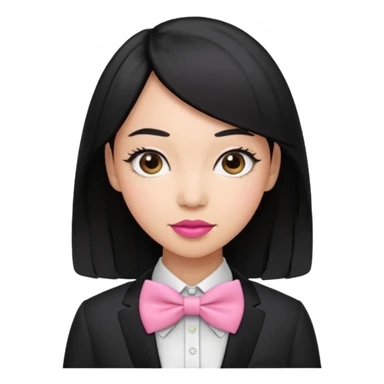 black hair woman with pink bowtie sticker