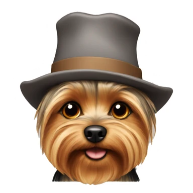 Yorkshire terrier wearing a hat sticker