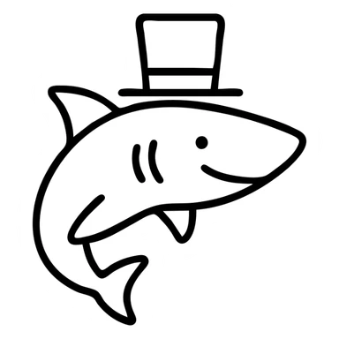 shark with a top hat, outlined icon sticker