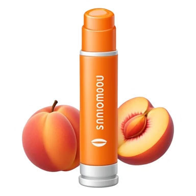 Peach-flavored, tubular lip balm sticker