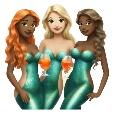 Three beautiful mermaids (two brown hair and blond one) drinking aperol sticker