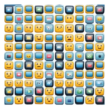 television set with a 2x2 grid of channels turned on, each grid square with a different image sticker