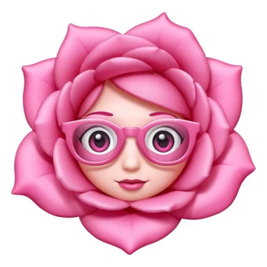 A 3D cartoon rose-pink spectacle with  and soft reflections, negaive: characters. sticker