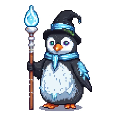 penguin wizard with ice staff casting frost sticker