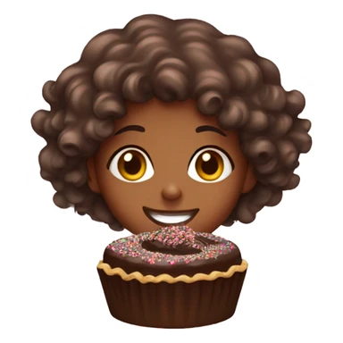 girl with curly hair eating chocolate cake  sticker