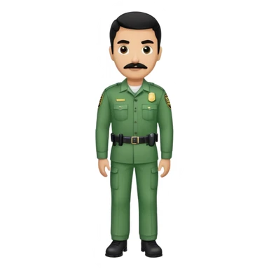 Chill guy in correctional officer green uniform. Full body. Black hair black mustache.  Light brown kin tone sticker