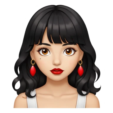 Girl with bangs and brown eyes, red lips, long wavy black hair with piercings sticker