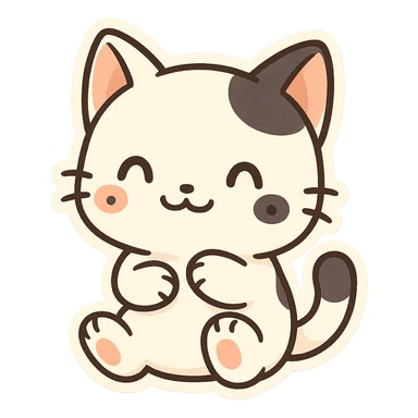 white cat with three black spots on its face, cute and cartoonish style sticker