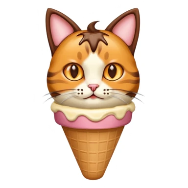 Haz un emoji de un helado de chocolate con sirope naranja, con cara de gato y orejas y bigotes de gato sticker