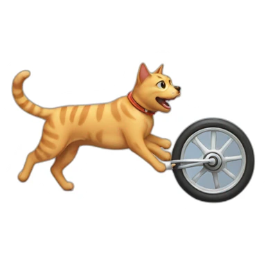 cat on wheel chasing a dog sticker