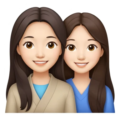 Two Asian sisters long hair brunette younger older pretty smiling sticker