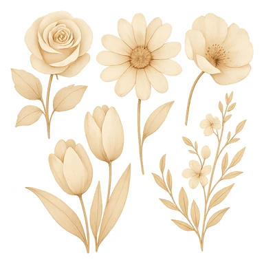 flowers in beige tones, vanilla girl style sticker