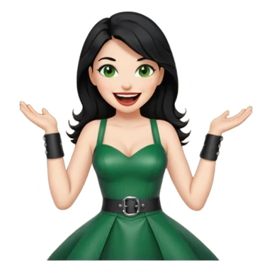 🕵🏻‍♀️💦🧥 black hair , green eyes ,dominatrix dress , laughing  sticker