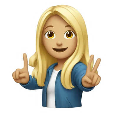 A blond girl doing the pease sign with her hands and a crasy color full backround sticker