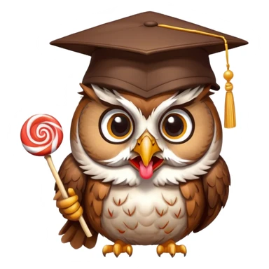 Owl in scholar cap Licking lollipop sticker