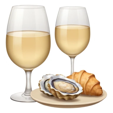 French cuisine humanless avatar in clean emoji-style illustration. 1 Croissant, oysters and wine glass, soft beige tones, simple shapes, flat design, refined and cozy. sticker