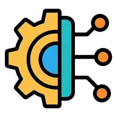 gear and circuit board merged, symbolizing technology and computers, sleek color outlined icon style sticker