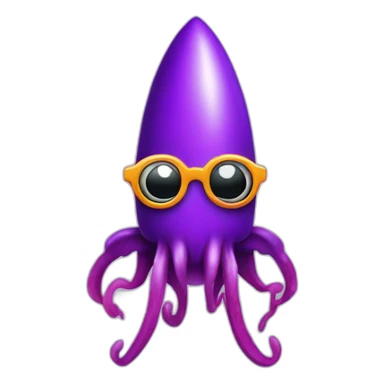 Purple Cartoon Rocket Shaped Squid with glasses and letter x behind it sticker